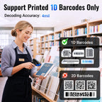 Barcode Scanner 1D Laser Wireless: BT 2.4G USB Handheld Reader, 4100