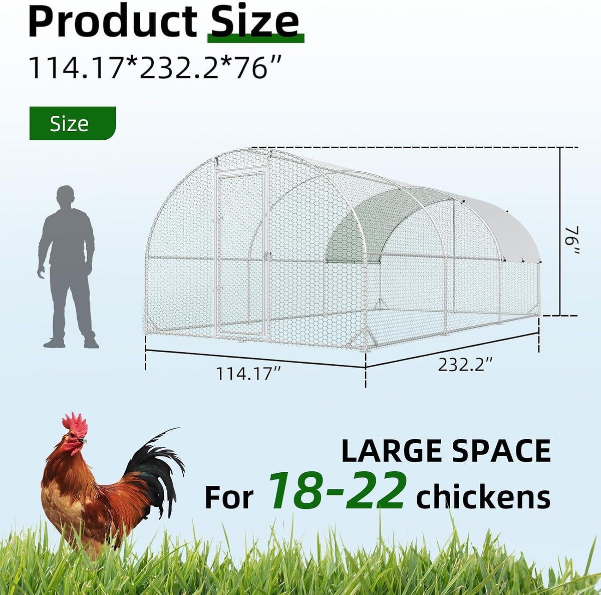 Metal Chicken Coop, 10x20 FT Walk-in Chicken Run Pen Poultry Cage, Water-Resistant & Anti-UV Cover, Large Chicken
