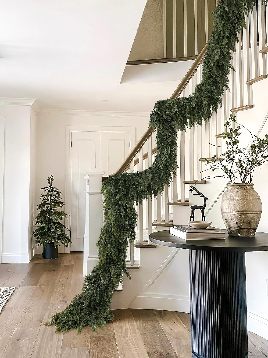 9Ft Christmas Cedar Garland, Real Touch Soft Greenery Christmas Decorations | Realistic Thick Full Lush Artificial