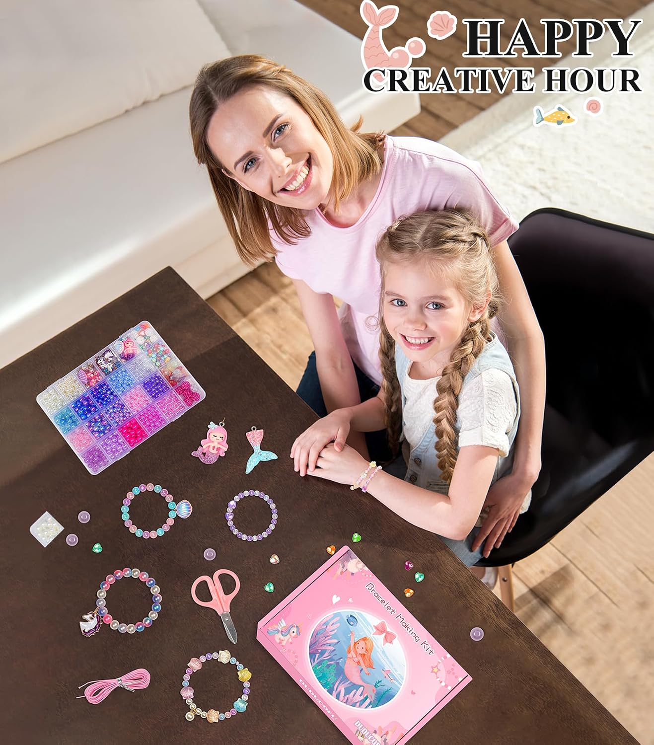 900Pcs Mermaid Bracelet Making Kit for Girls Kids Charm DIY Beads for Jewelry Making, Friendship Bracelet Kit with