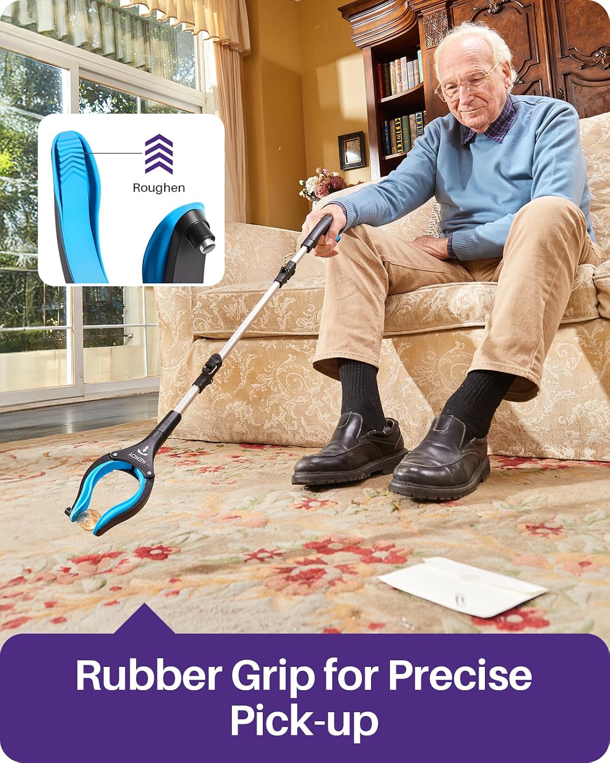 36inch Grabber Reacher Tool for Seniors, Foldable Reacher Grabbers Pickup Stick with Anti-Slip 360° Rotating Jaw, 4"