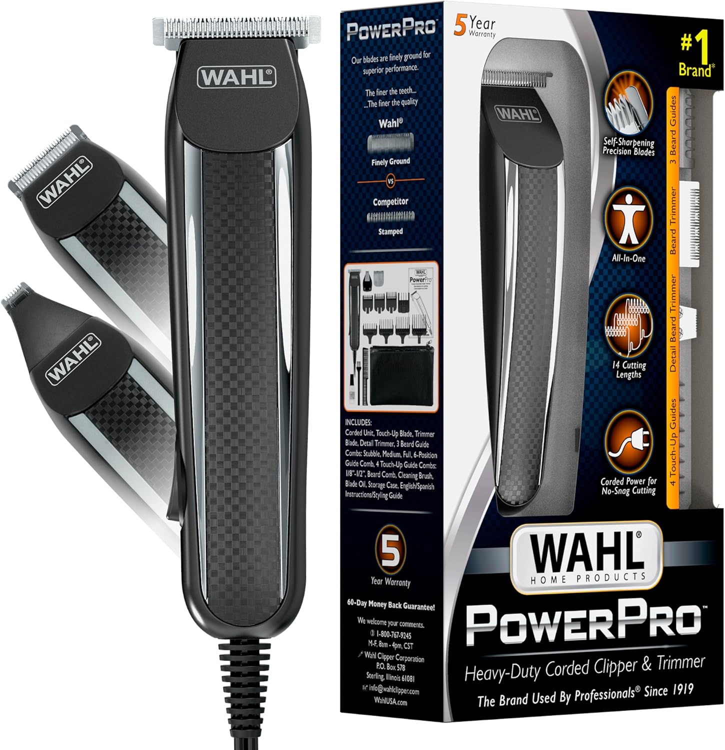 PowerPro Corded Detailer Trimmer Kit for Mens Grooming – for Beard, Mustache, Stubble, Ear, Nose, & Body Grooming –
