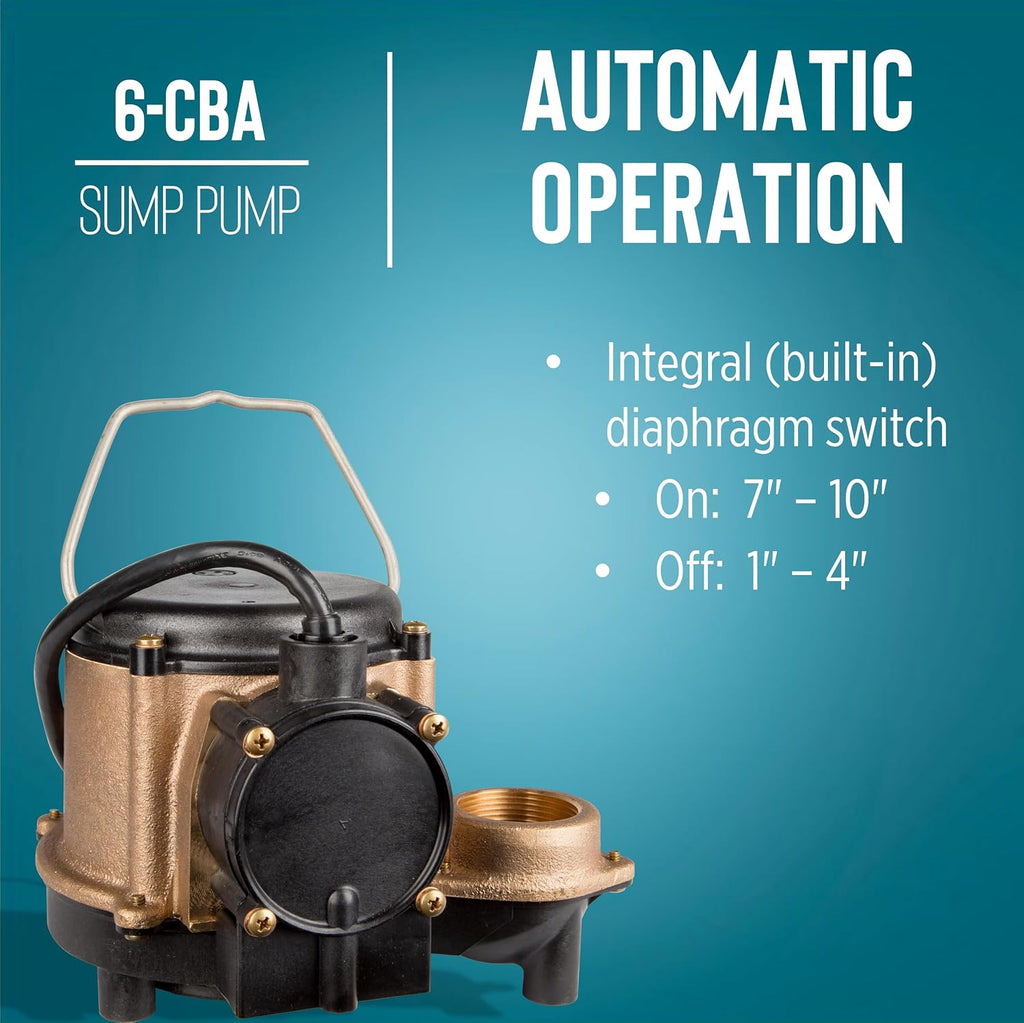 Little Giant 6-CBA 115V, 1/3 HP Bronze Automatic Sump Pump, 10' Cord