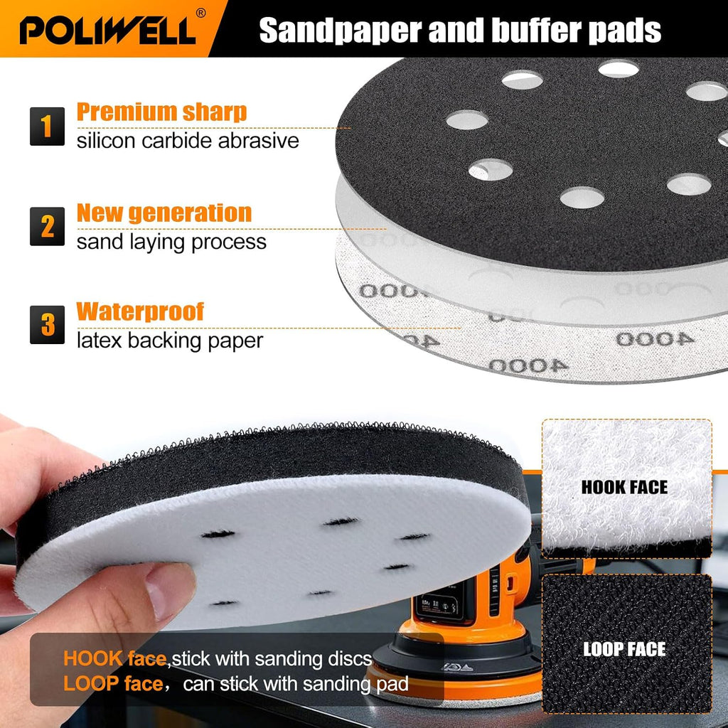 120pcs 5 Inch Sanding Discs Hook & Loop 8 Holes Wet Dry 320 400 600 800 1000 2000 3000 Grit Orbital Sandpaper with