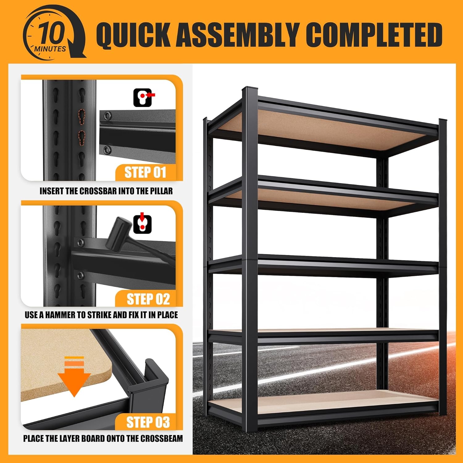 5-Tier Garage Shelving Heavy Duty Storage Shelves, Adjustable Shelving Unit, Utility Garage Organizer Shelf for