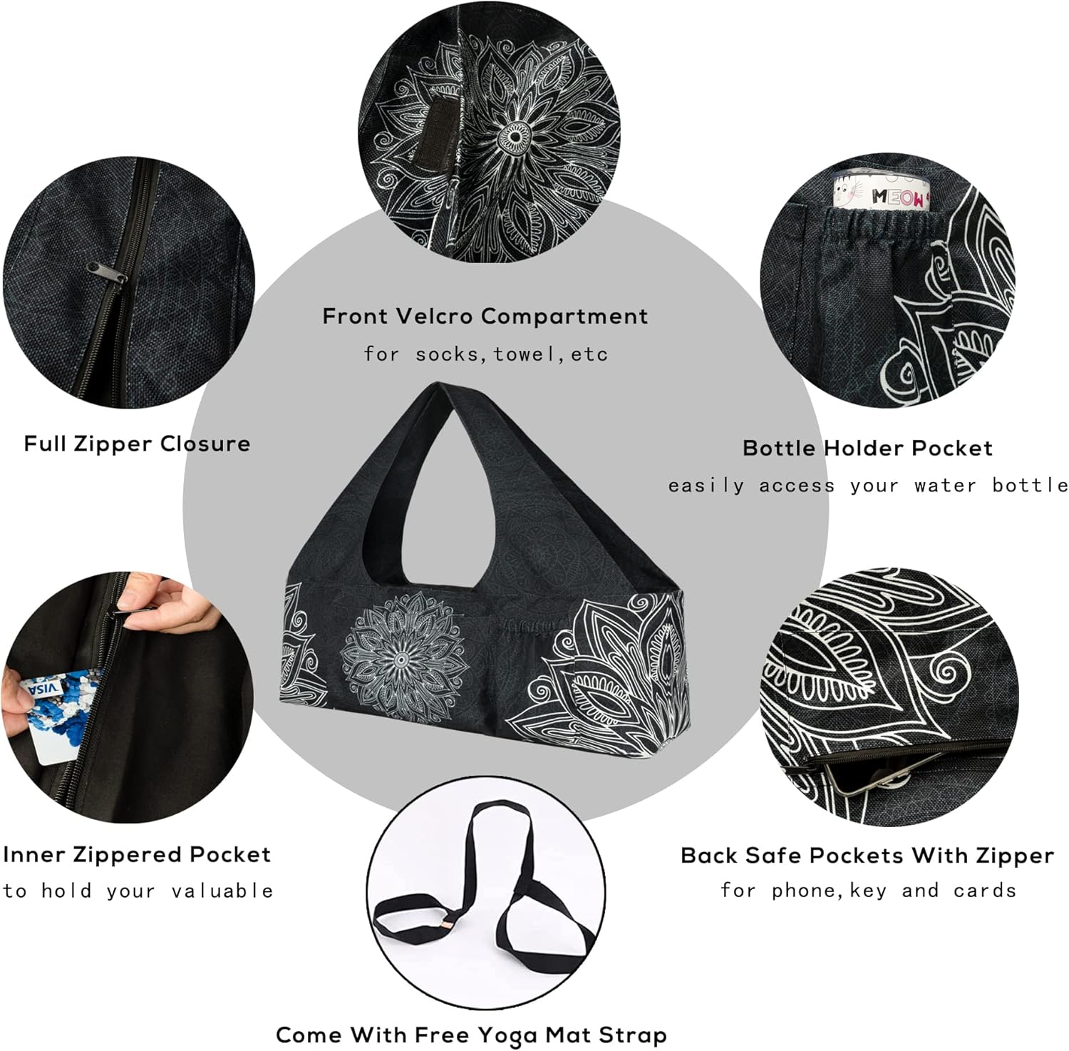 Yoga Mat Bag - Large Yoga Bag with Yoga Mat Strap, Zipper and Pockets - Yoga Bags and Carriers Fits All Your Stuff