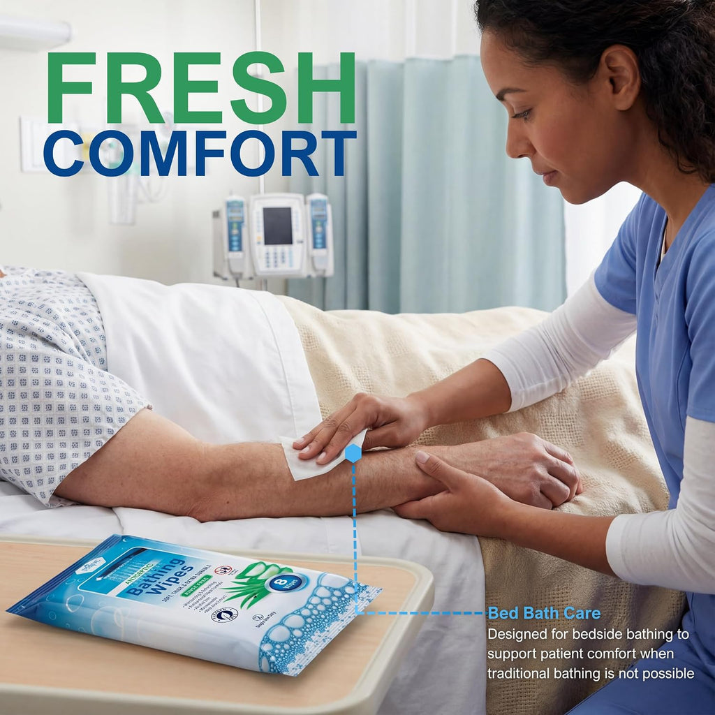 Waterless Rinse-Free Bath Wipes for Adults, Aloe Vera, 96-Count