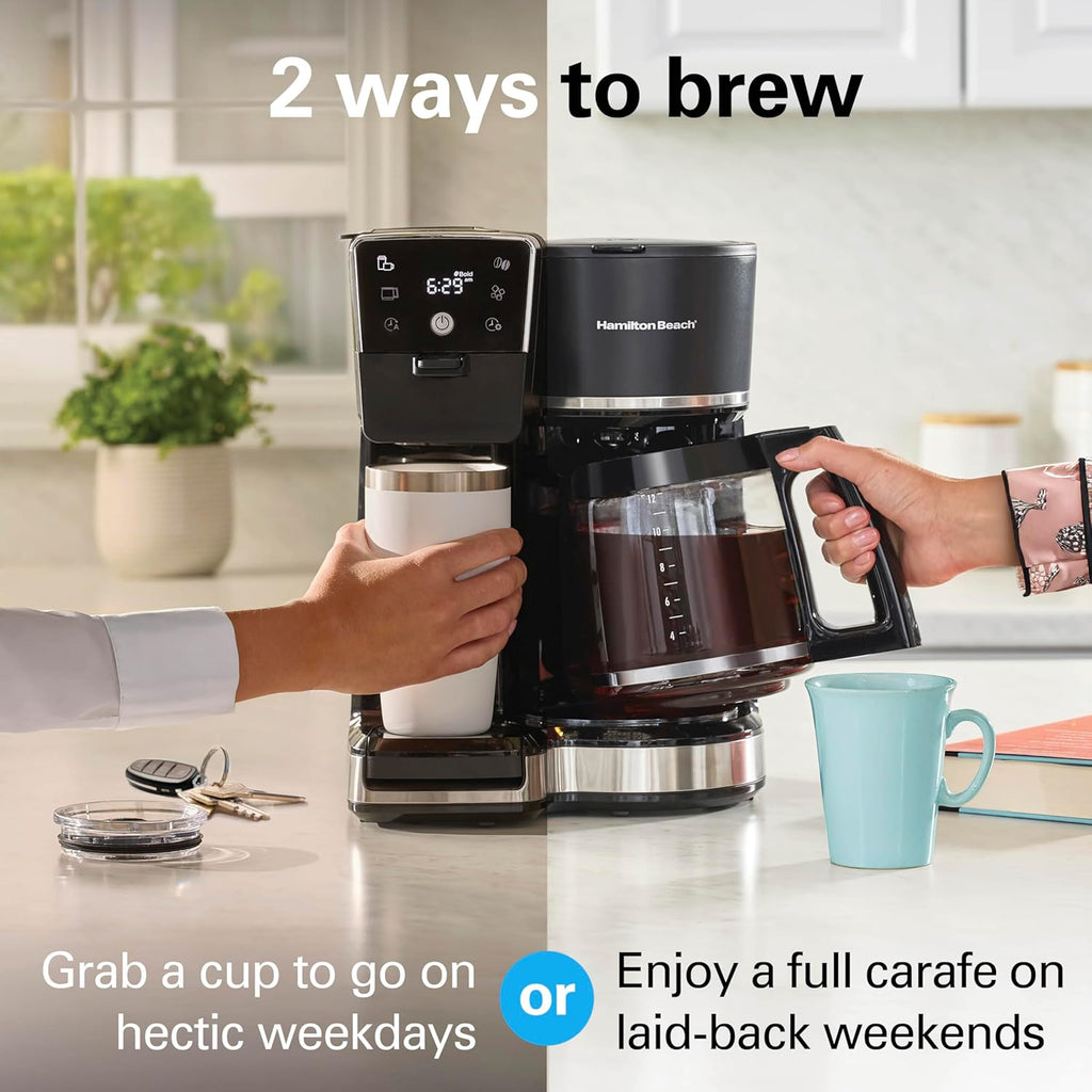 2-Way Drip Coffee Maker & Single Serve Coffee Machine | Hot & Iced Coffee Maker| 12 Cup Glass Carafe| AquaFlow