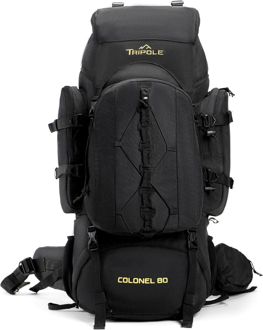 Colonel 80 Litres Internal Frame Trekking and Hiking Rucksack + Detachable Day Pack, Rain Cover, Black