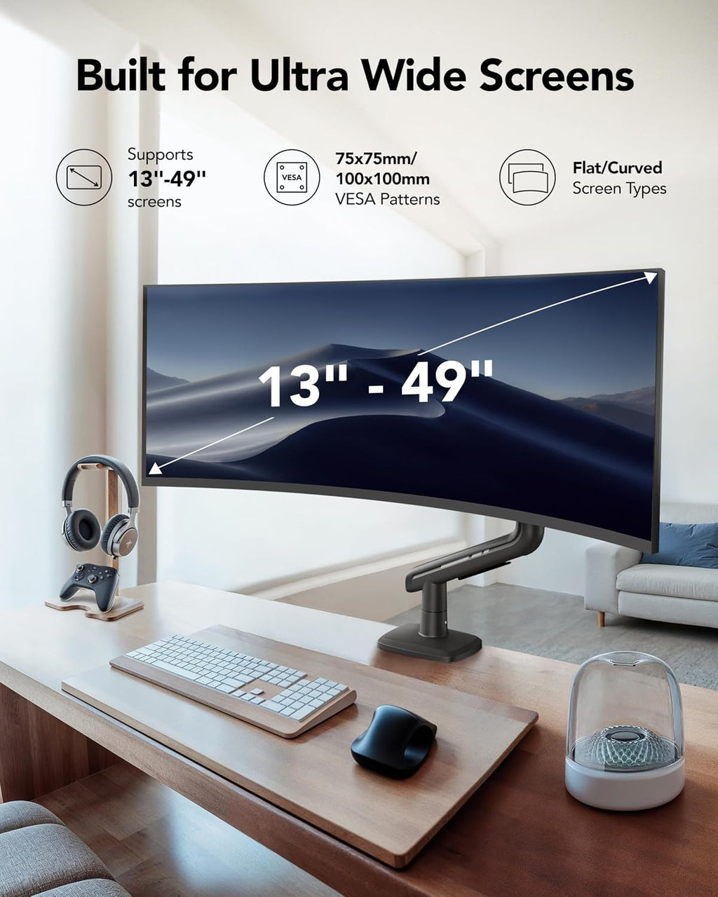 TitanLift Heavy Duty Monitor Arm for Screens up to 49", Holds 44 lbs, Aluminum Ultrawide Screen Monitor Mount, Fully