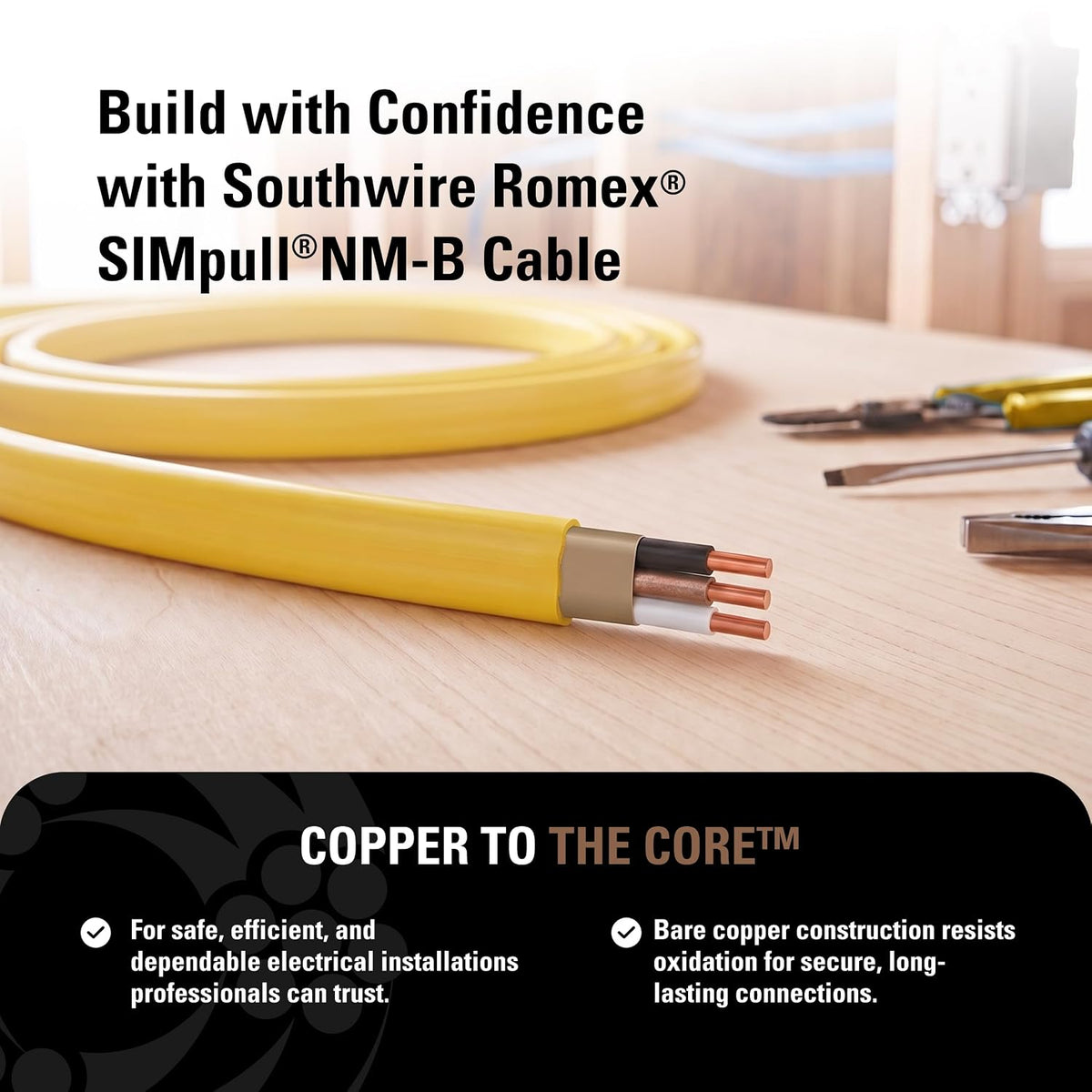 Romex Brand Simpull Solid Indoor 12/2 W/G NMB Cable 15ft coil - SW# 28828226