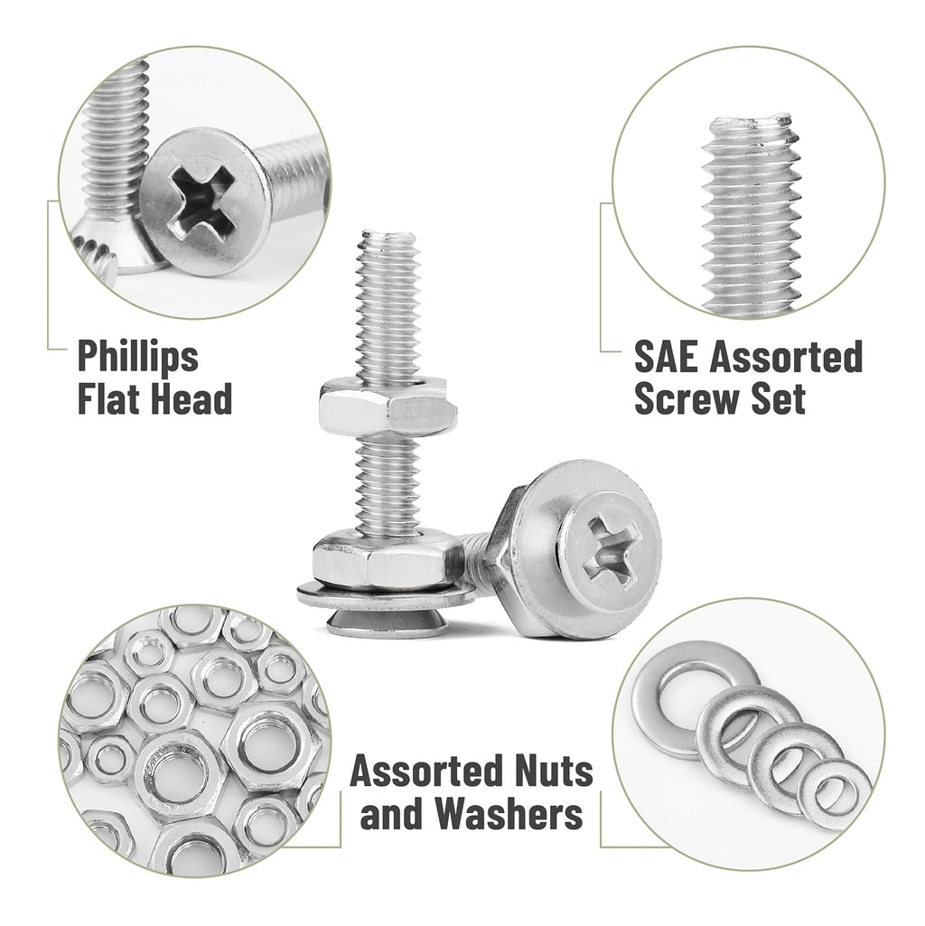 Nuts and Bolts Assortment Kit, 900 pcs, Stainless Steel