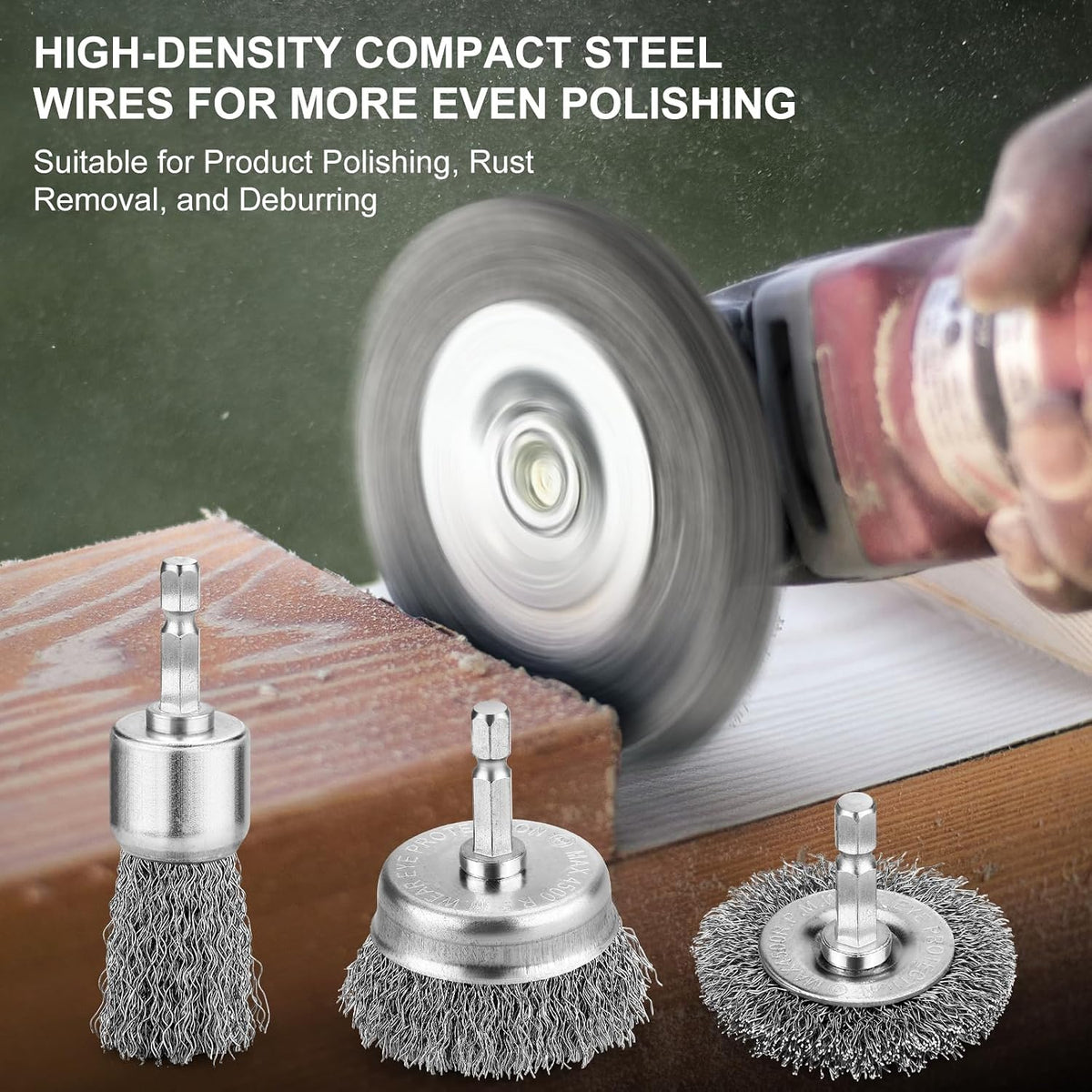 6Pcs Wire Wheel Brush Set, Carbon Steel Wire Brush for Drill