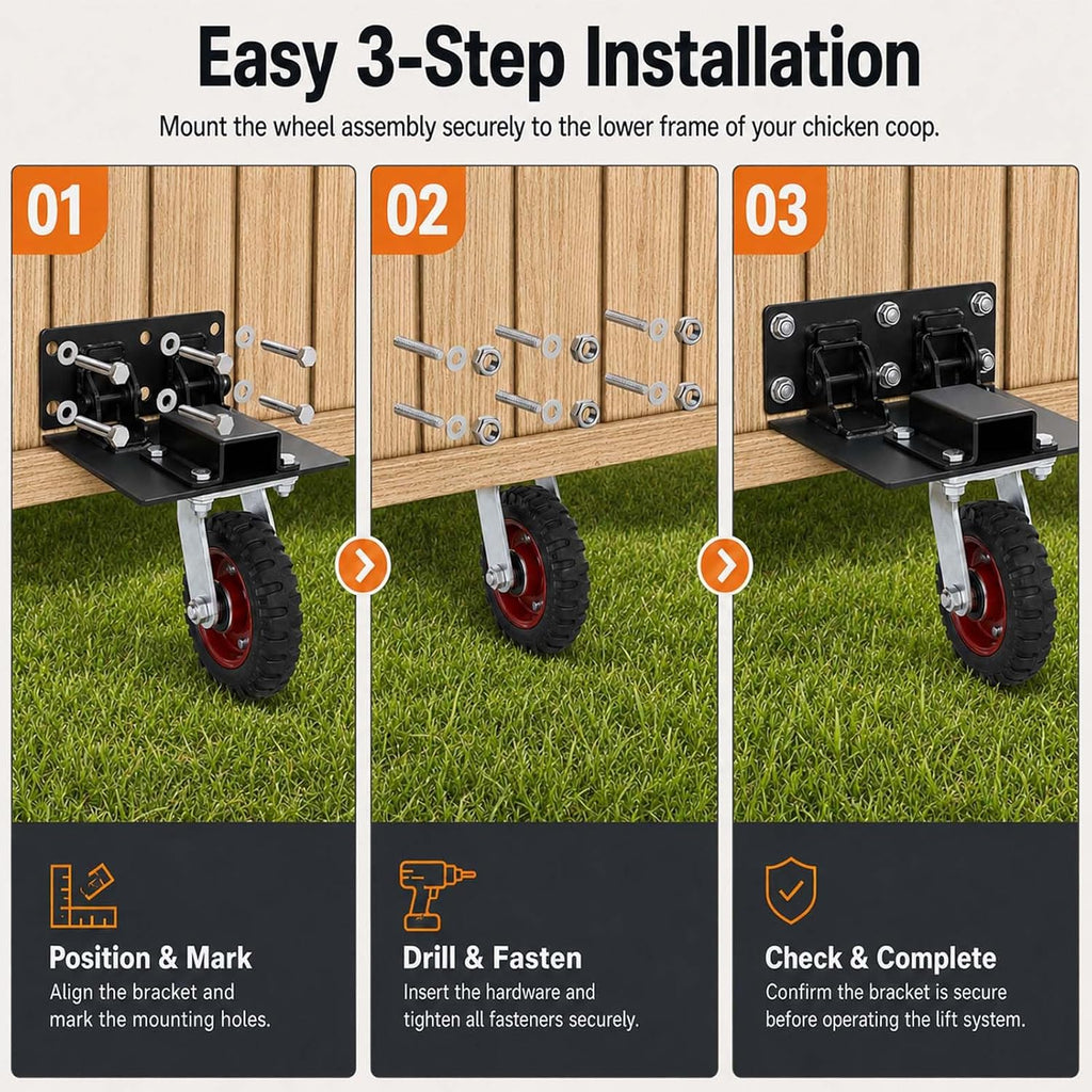 Chicken Tractor Wheels Kit with Lift System, Set of 4 Heavy Duty Foldable Swivel Casters,700 lb Load Capacity, Solid