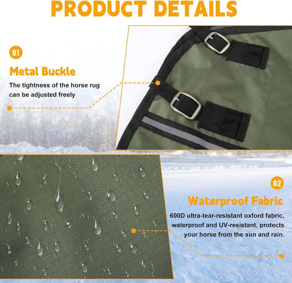 Horse Turnout Blanket, Waterproof Rain Sheet, 600D Oxford