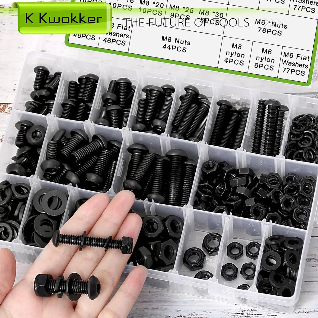 500Pcs M6 M8 Button Head Hex Socket Metric Screws Assortment Kit