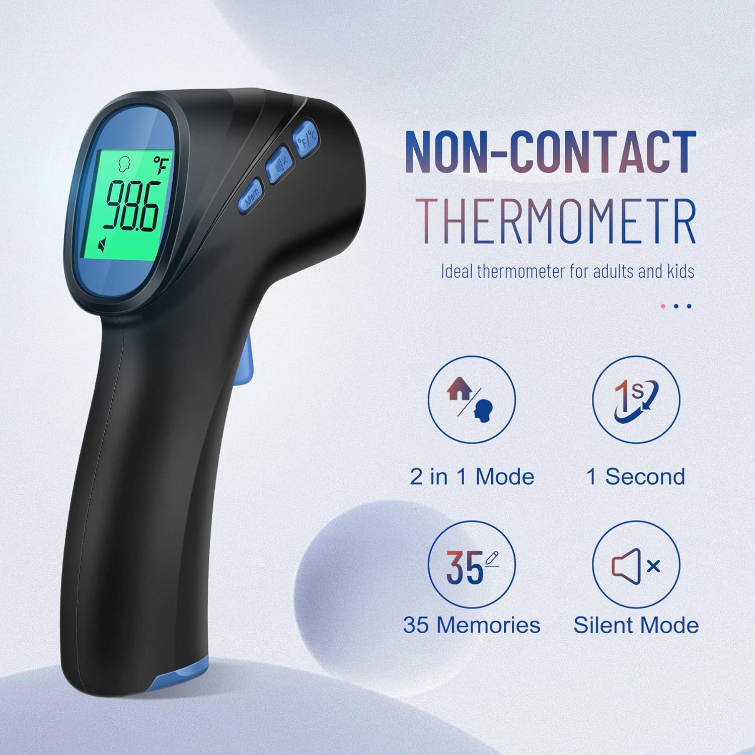 Forehead Thermometer for Adults and Kids, Digital Infrared Thermometer with Fever Alarm, Fast Accurate Results, Easy