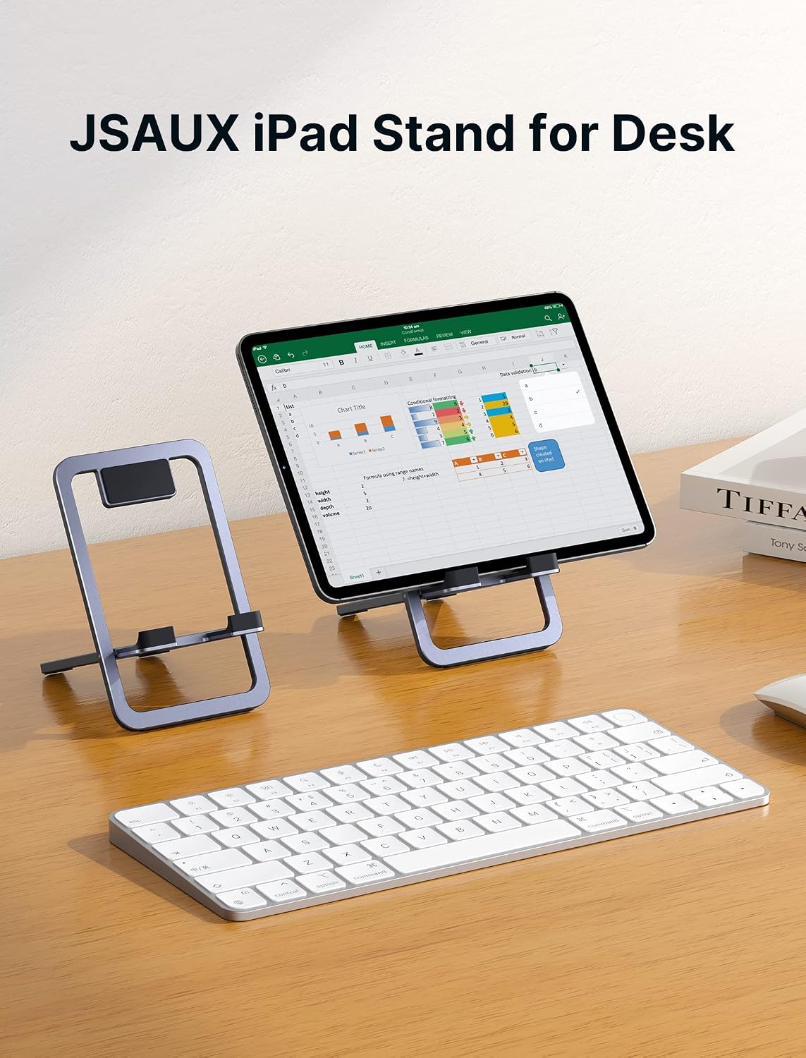 Universal Tablet Stand, Fold-Flat Adjustable Holder, Gray