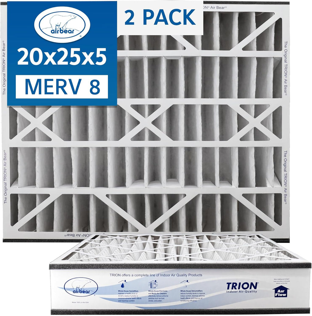 Air Bear 20x25x5 Pleated HVAC Air Filter MERV 8 (2-Pack) (actual size: 19.75" x 24.25" x 4.9" in.) compatible part
