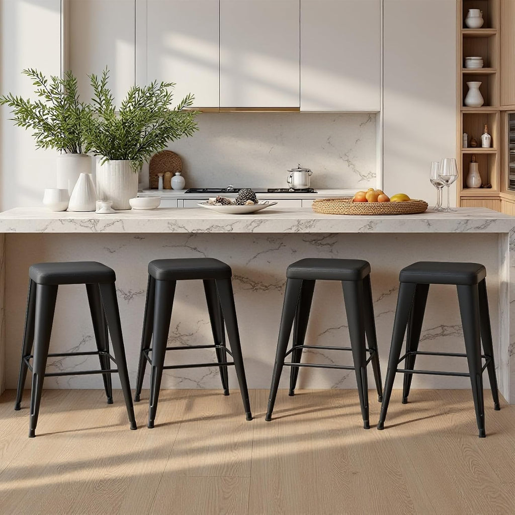 Bar Stools Set of 4, 26" Counter Height Bar Stools Backless, Upholstered Bar Stools with Metal Legs for Kitchen