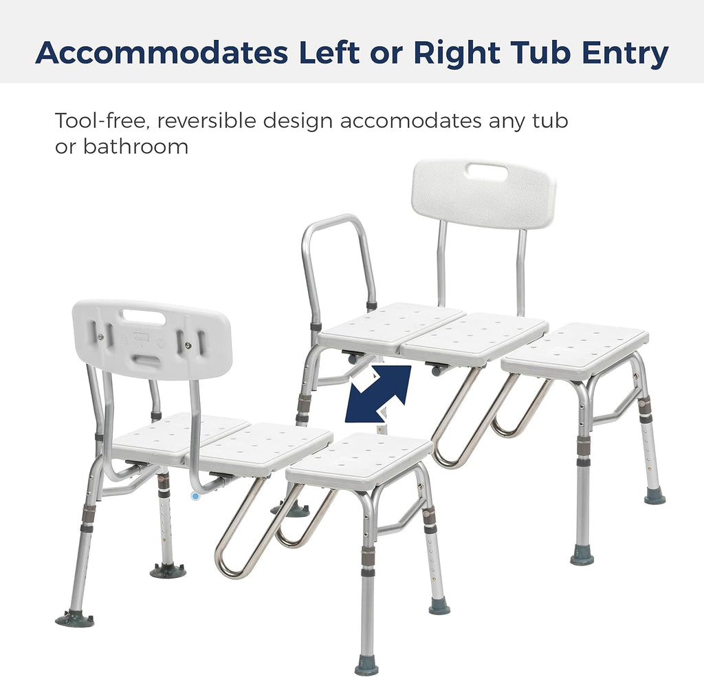 Splash Defense Tub Transfer Bench for Bathtub - U-Shaped Shower Curtain Guard - Adjustable Height - Reversible Design