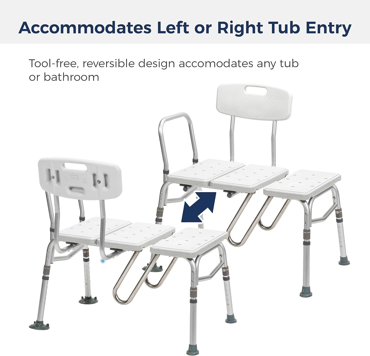 Splash Defense Tub Transfer Bench for Bathtub - U-Shaped Shower Curtain Guard - Adjustable Height - Reversible Design