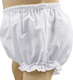 Baby Girls White Elastic Bloomer Diaper Covers - Embroidered Eyelet Edging Around Legs - LG