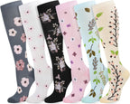 6 Pairs Compression Socks for Women Men Knee High