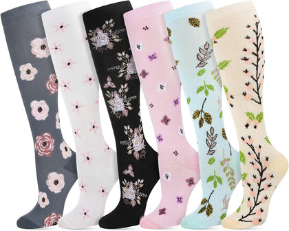 6 Pairs Compression Socks for Women Men Knee High