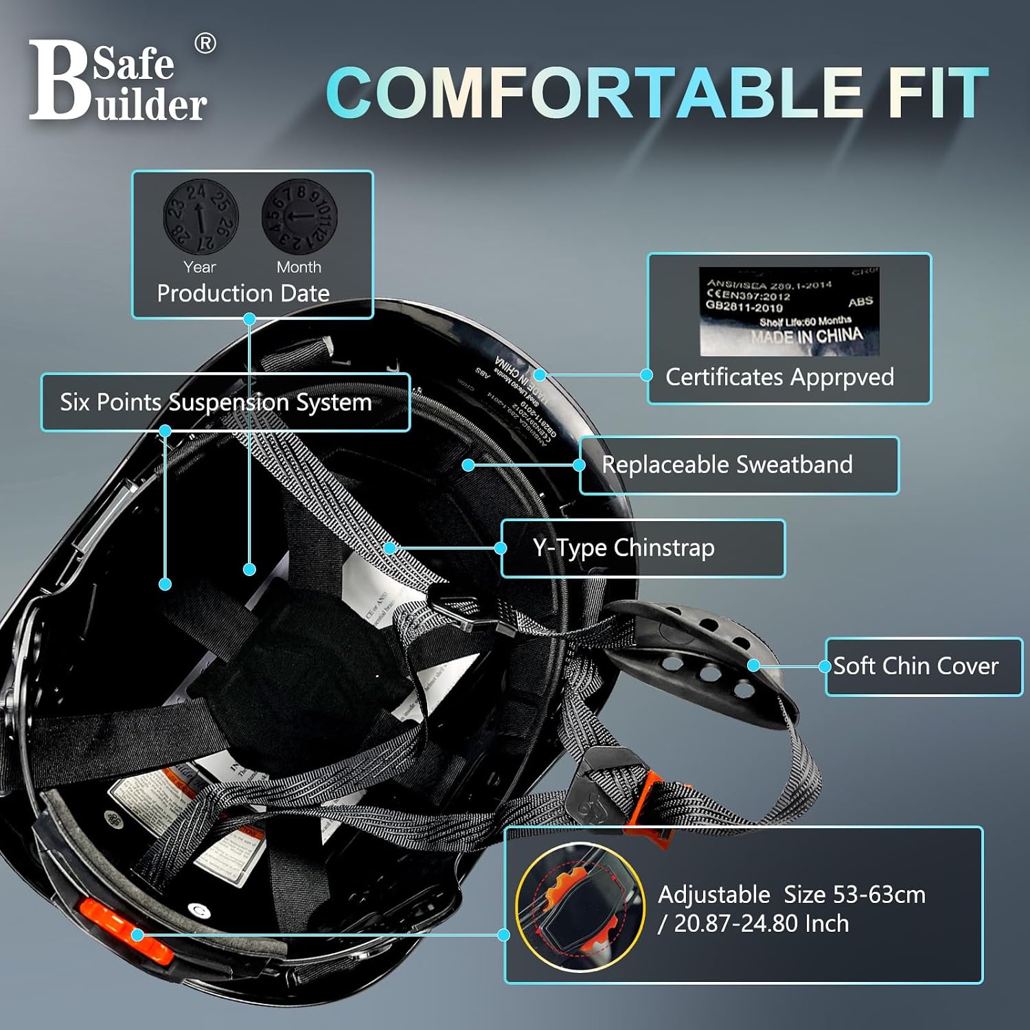 Hard Hats with Bluetooth Ear Muffs Headlight Safety Helmet with Visor Vented Adjustable Construction Forestry