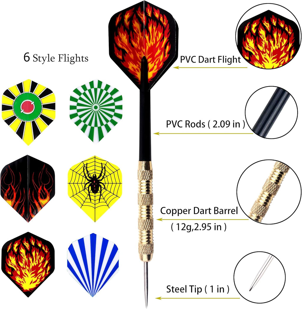 Steel Tip Darts Set,Professional Darts Metal Tip,Metal Darts for Dartboard,18 pcs