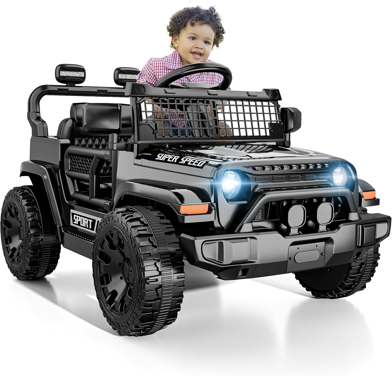 12V Ride on Car with Parent Remote Control, Toddler Electric Car with Spring Suspension, LED Lights & Music Player