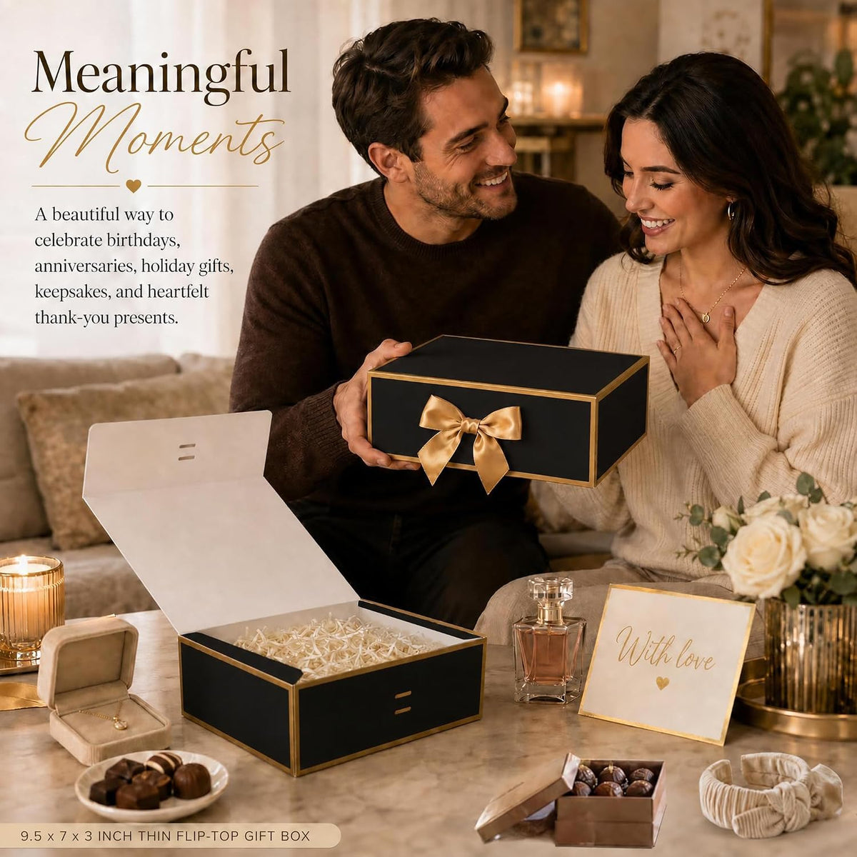12 Pack Gift Boxes with Lids, Black Boxes for Gifts, 9.5x7x3 in