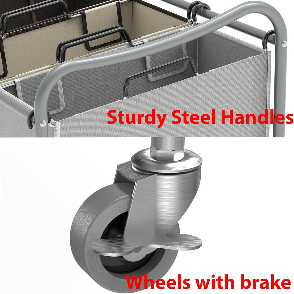 Heavy Duty 3-Bag Laundry Sorter Rolling Cart, Assorted | Removable Bags and Lockable Wheels for Laundry Room