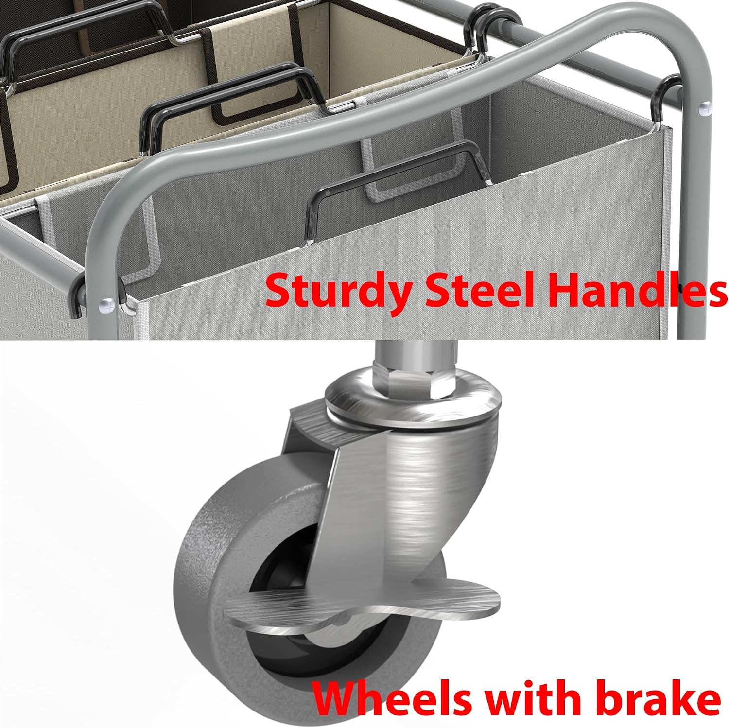 Heavy Duty 3-Bag Laundry Sorter Rolling Cart, Assorted | Removable Bags and Lockable Wheels for Laundry Room