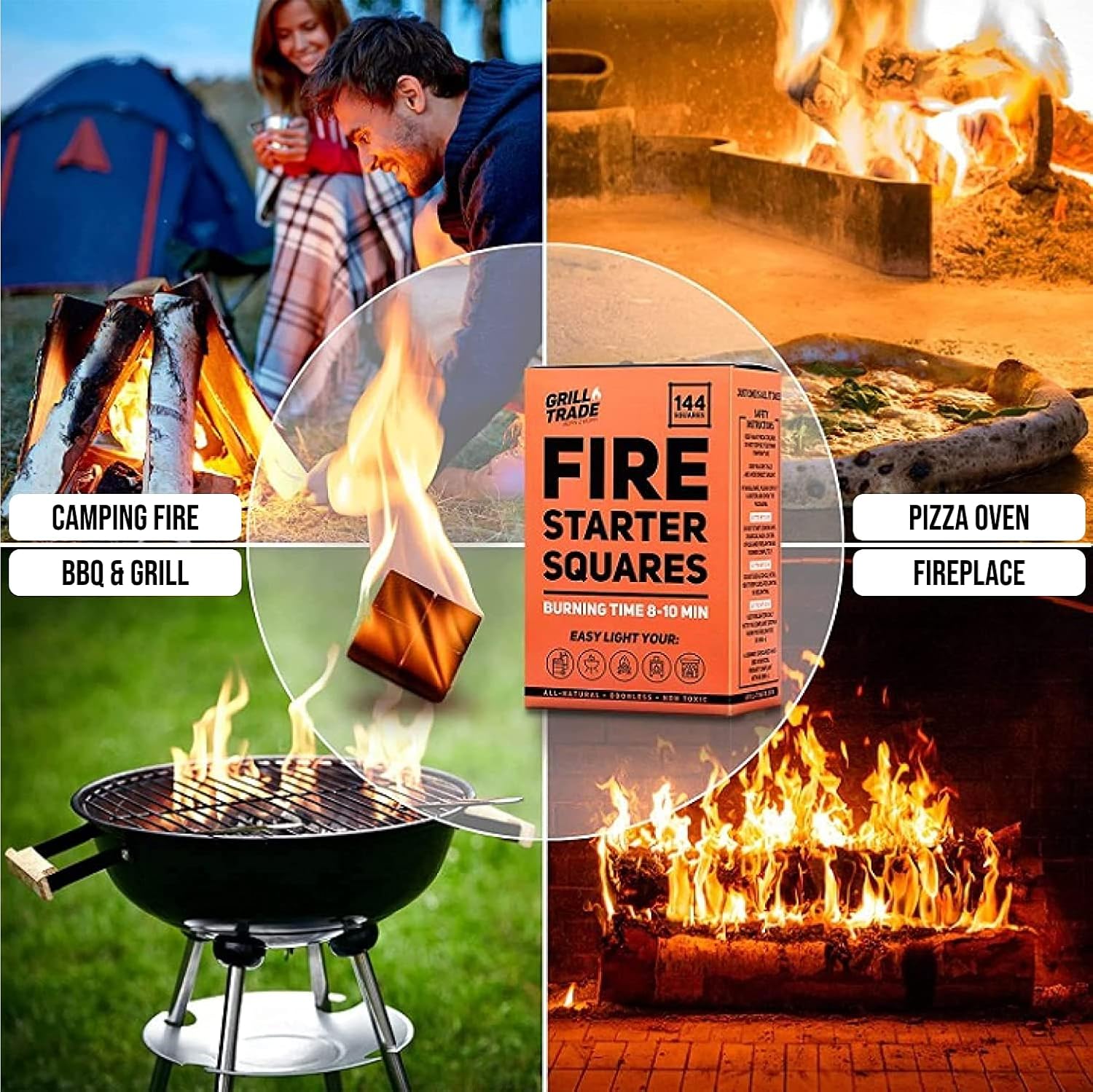 Fire Starter Squares 144, Easy Burn Your BBQ Grill, Camping Fire, Wood Stove, Smoker Pellets, Lump Charcoal