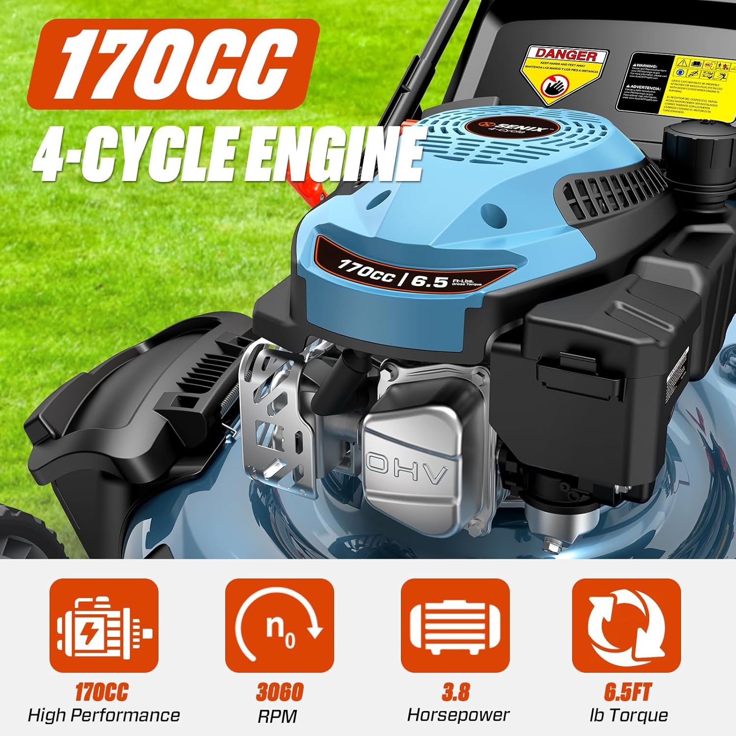 22'' Self Propelled Gas Lawn Mower, 170cc Gas Lawnmower,Easy Start | 4-Cycle Engine, 3-in-1 (Bagging/Mulching/Side
