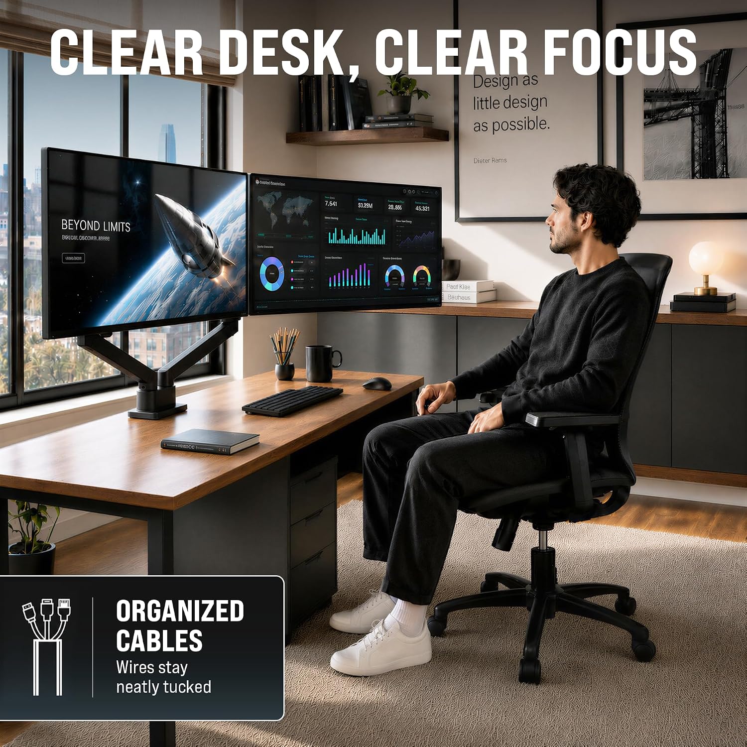 Premium Dual Monitor Mount 14"-32” Dual Monitor Arm VESA Bracket Adjustable Height Gas Spring Dual Monitor Stand