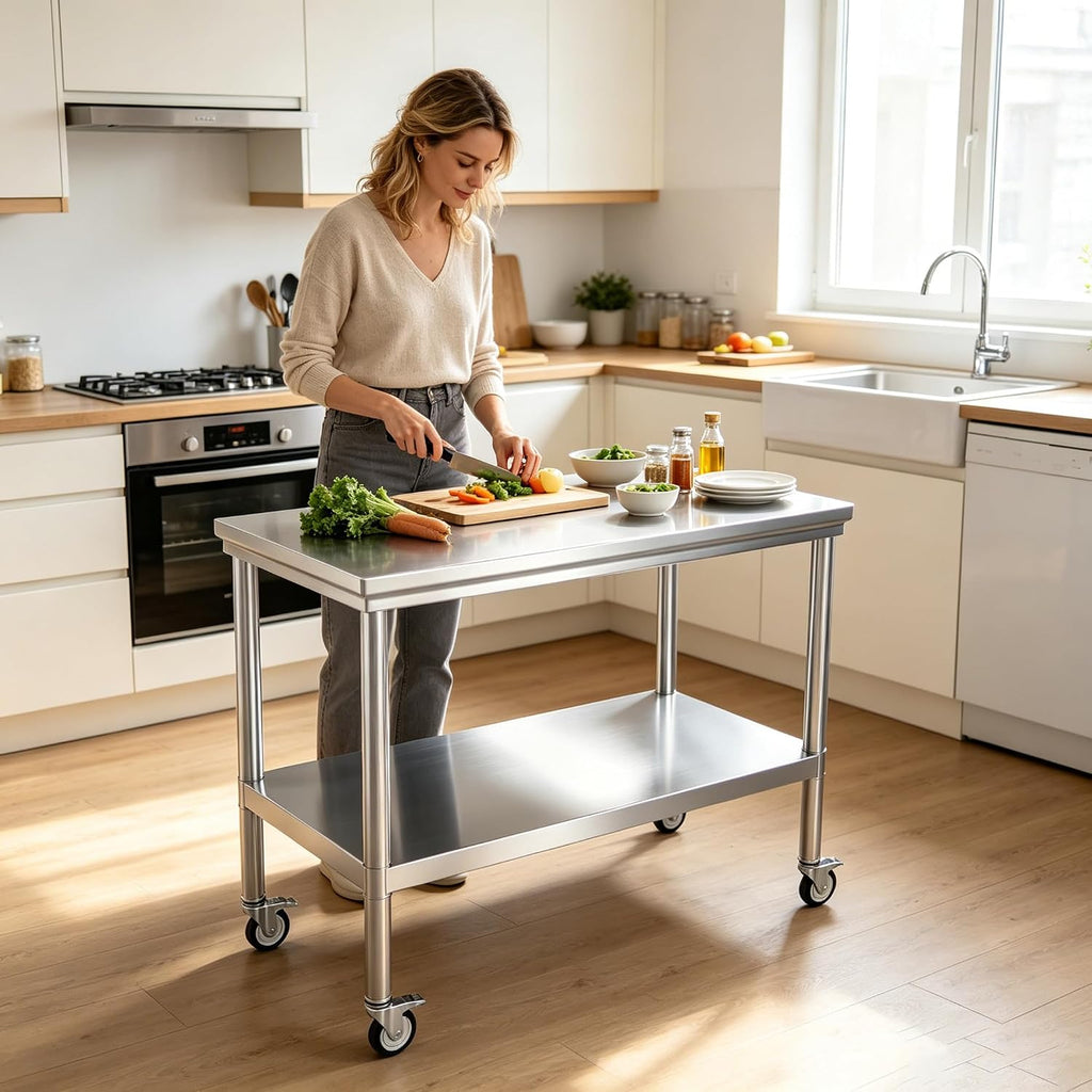 Stainless Steel Work Table with Wheels 24 x 48 Inches