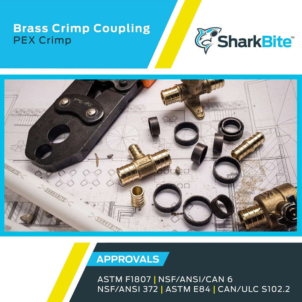 SharkBite 1 Inch Crimp Coupling, Brass Plumbing Fitting, PEX Pipe, PE-RT, UC020LFA