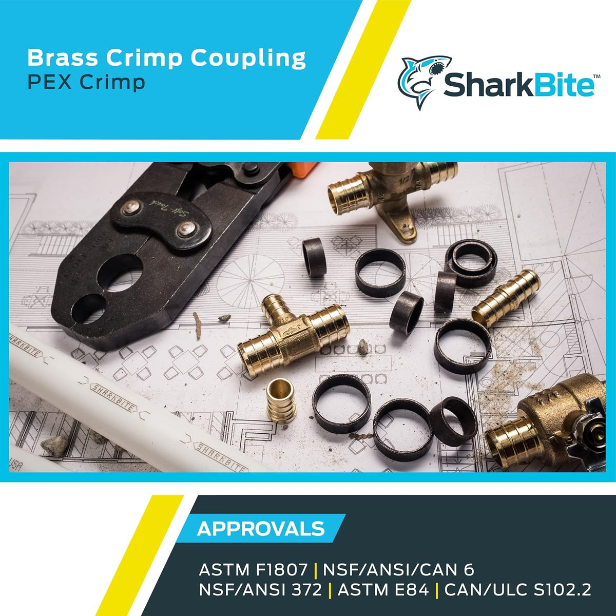 SharkBite 1 Inch Crimp Coupling, Brass Plumbing Fitting, PEX Pipe, PE-RT, UC020LFA