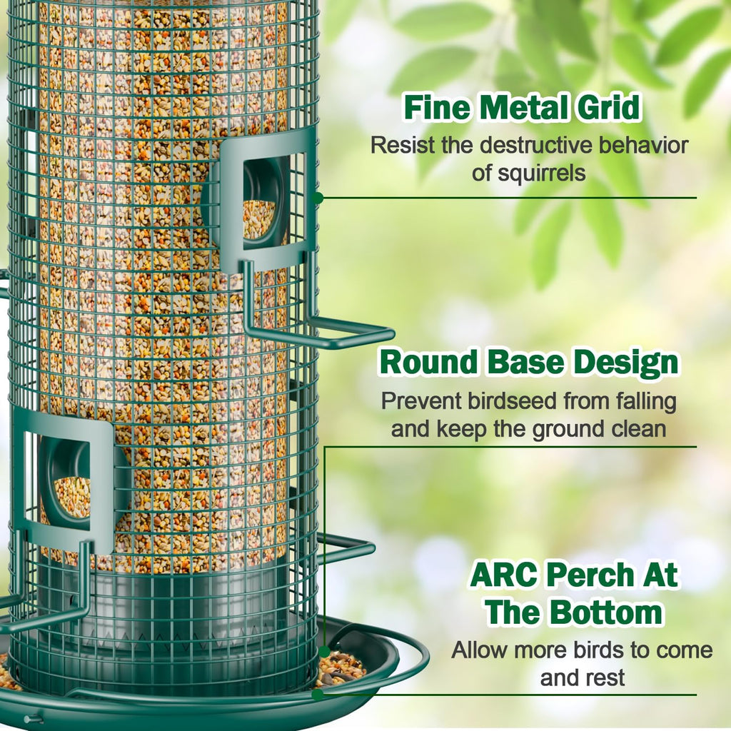 Metal Bird Feeder for Outdoors Hanging, 2LB Chew Resistant, Green