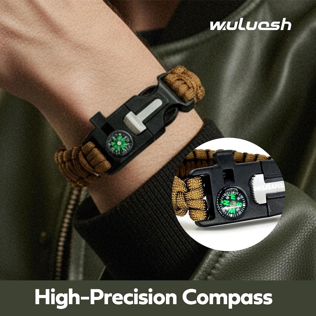 Survival Bracelet,Practical Five Functions, Fire Starter, Loud Whistle, Reliable Compass, Rope Cutter, Reliable Paracord