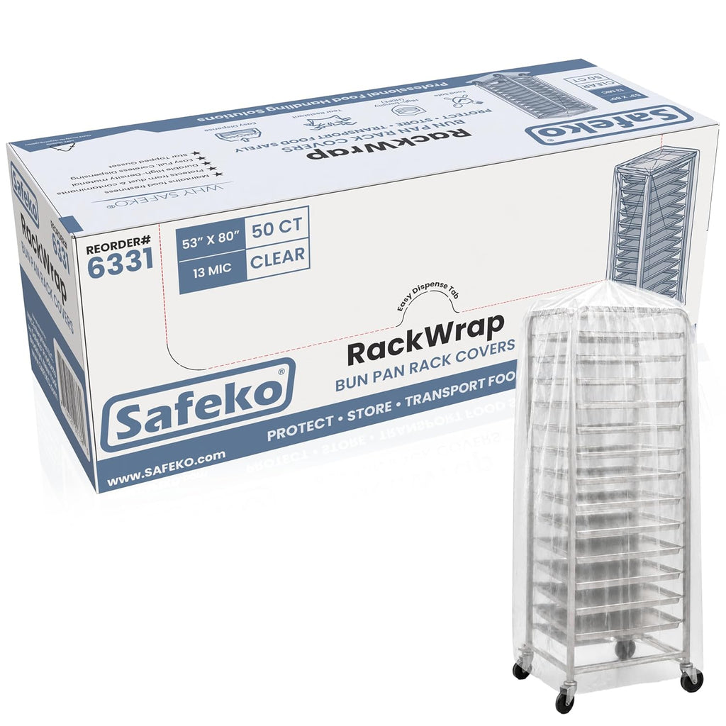 RackWrap Bun Pan Rack Covers, 53" x 80", Clear, 4 Roll of 50