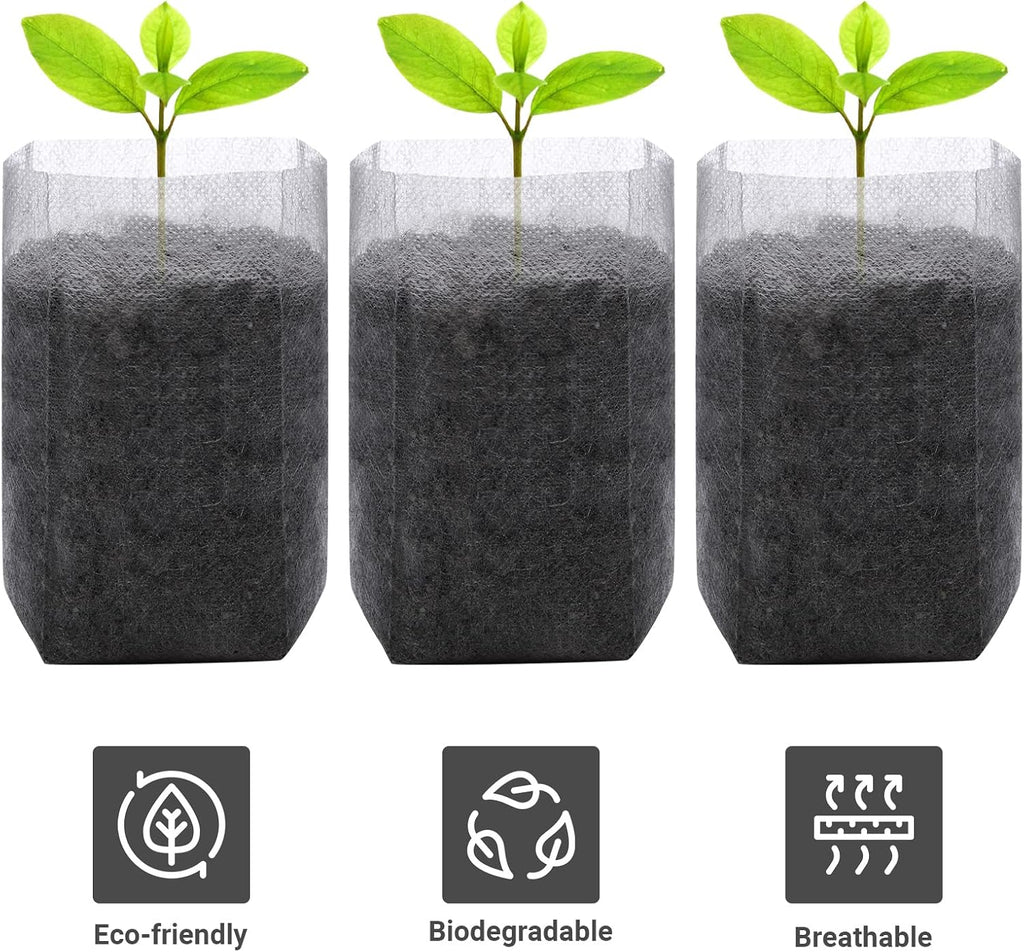 200 PCS Nursery Bags, 5.5"x6.3" Non-Woven Fabric Seedling Bags Biodegradable for Home Garden Supply, Tree, Flower