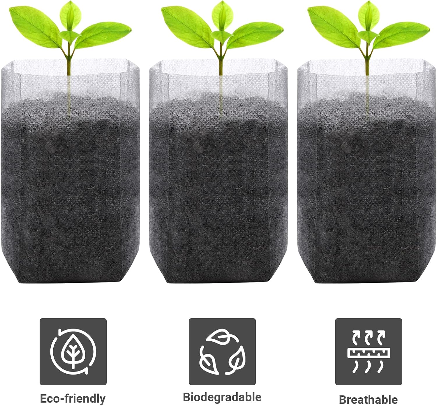 200 PCS Nursery Bags, 5.5"x6.3" Non-Woven Fabric Seedling Bags Biodegradable for Home Garden Supply, Tree, Flower