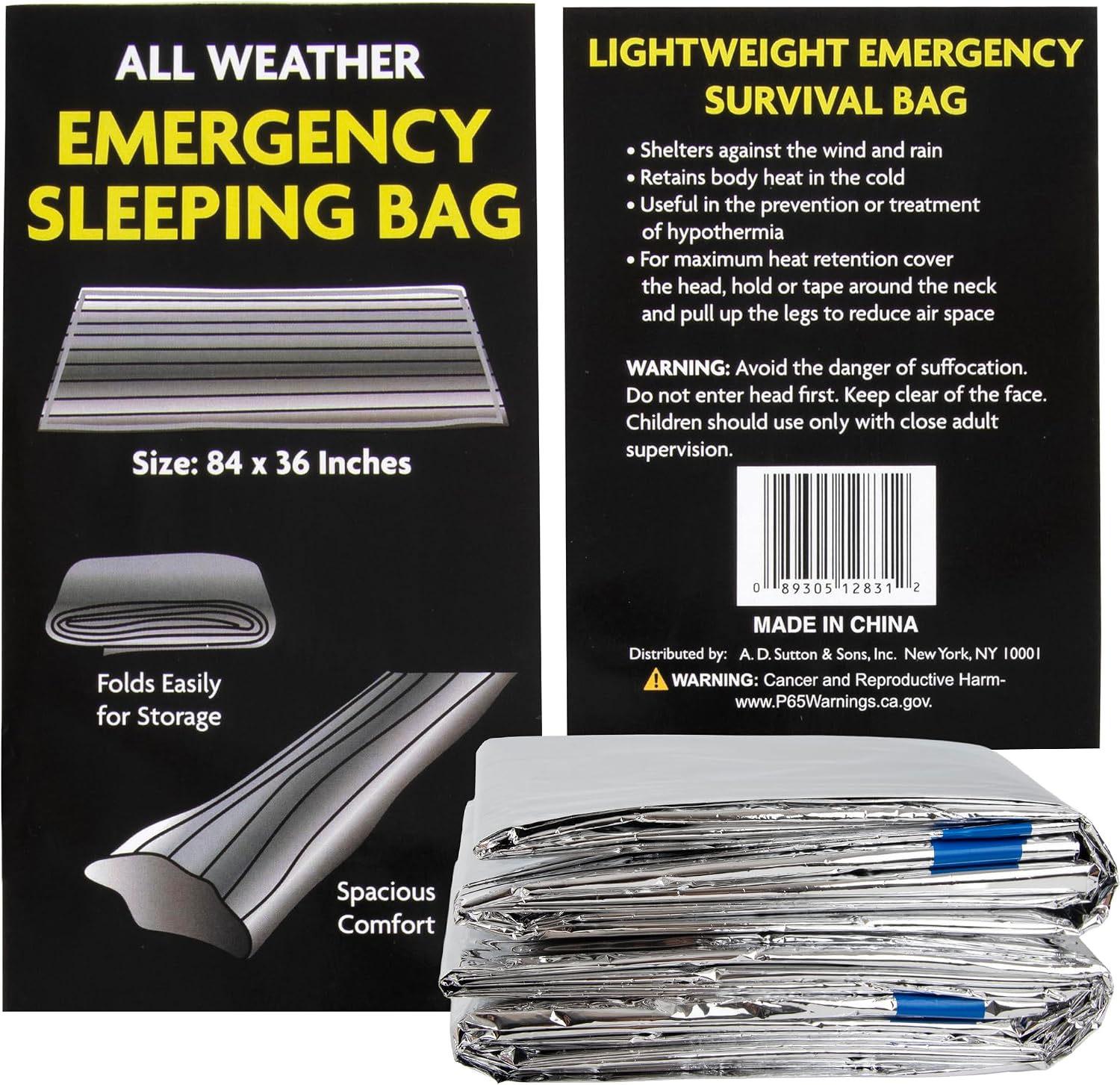 Mylar Emergency Thermal Blanket Sleeping Bag for Survival (2 Pack), Thick Reusable Mylar Space Blankets Bulk 84"L x