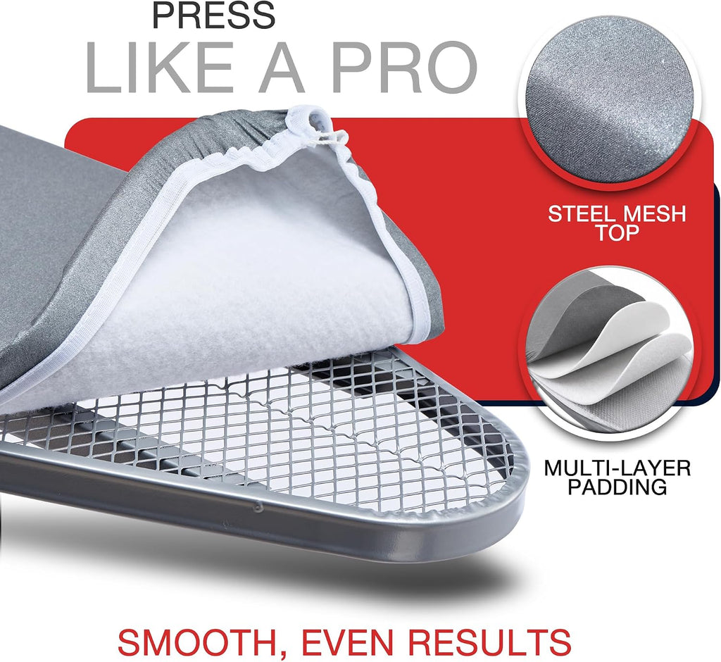 Full Size Ironing Board, Sturdy Frame, Heat Resistant Cover, Iron Rest | Stable Steel Construction, Wide Ironing
