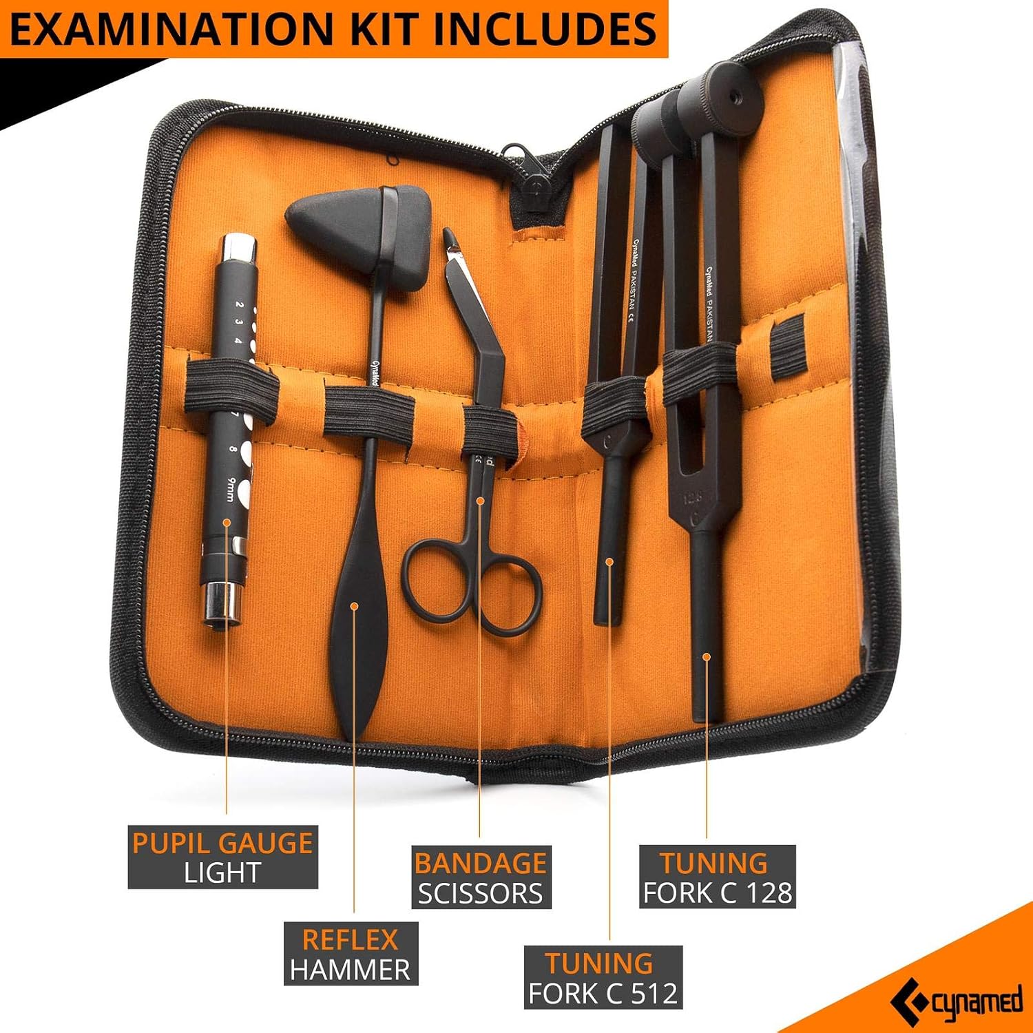 Medical Student Diagnostic Kit - Includes Reflex Hammer, Tuning Fork Set C 128hz and C 512hz, Bandage Scissors 5.5