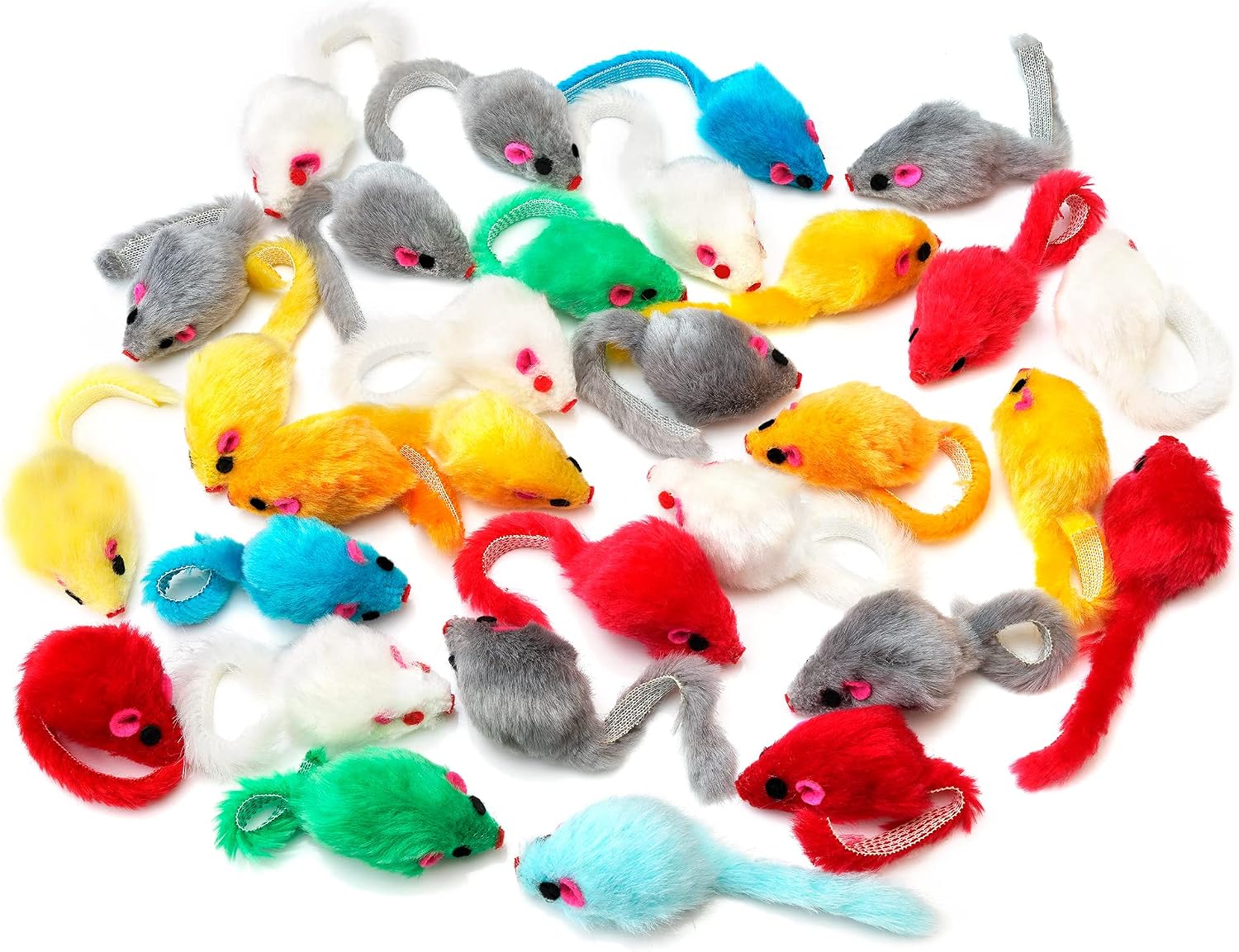 36PCS 4.1'' Furry Cat Toy Mice Rattle Small Mouse Kitten Interactive Play Assorted Color
